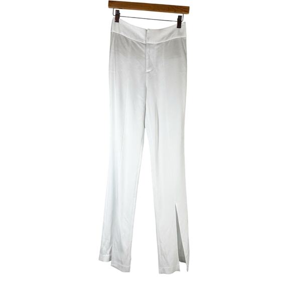 Alice + Olivia Jody Satin High-Waist Slit Front Pant White Size US 2 - Picture 4 of 13